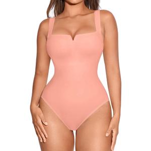 FeelinGirl Square Neck Shapewear Bodysuit for Women Sleeveless Tummy Control Slimming Bodysuit Going Out Tank Tops (Small, Pale Pink)