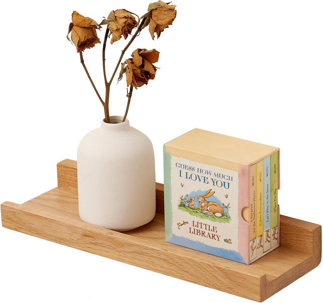 Oak Floating Shelves 12 Inch Wall Shelves for Decor and Storage, 4 Inch Deep Natural Solid Wood Shelf, Picture Ledge Shelf for Bedroom Bathroom Living Room KitchenLaundry Room