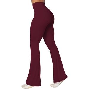 Sunzel Flare Leggings, Crossover Yoga Pants with Tummy Control, High-Waisted and Wide Leg (Small, Black Cherry)