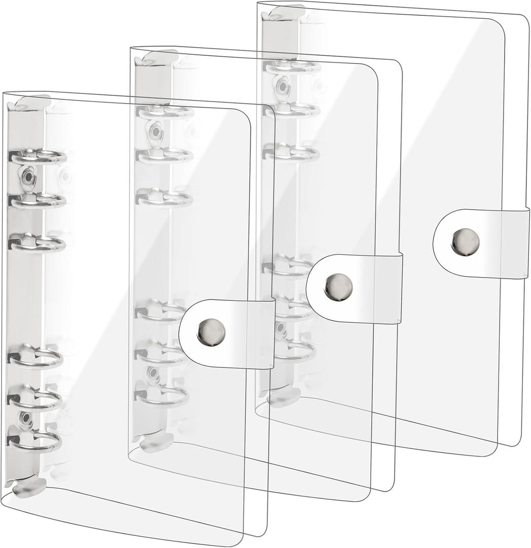 3 Pack A6 Transparent Soft PVC 6 Rings Binder Cover Clear Binder Notebook Cover A6 Binder for Refillable Notebook,School,Office,Meeting