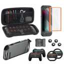Switch 2 Accessories Bundle for Nintendo, 16 in 1 Game Kit: Carrying Case, Two Screen Protector with Alignment Frame, Steering Wheel for Mario Kart, Grip for joycon Controller Console Protective Cover