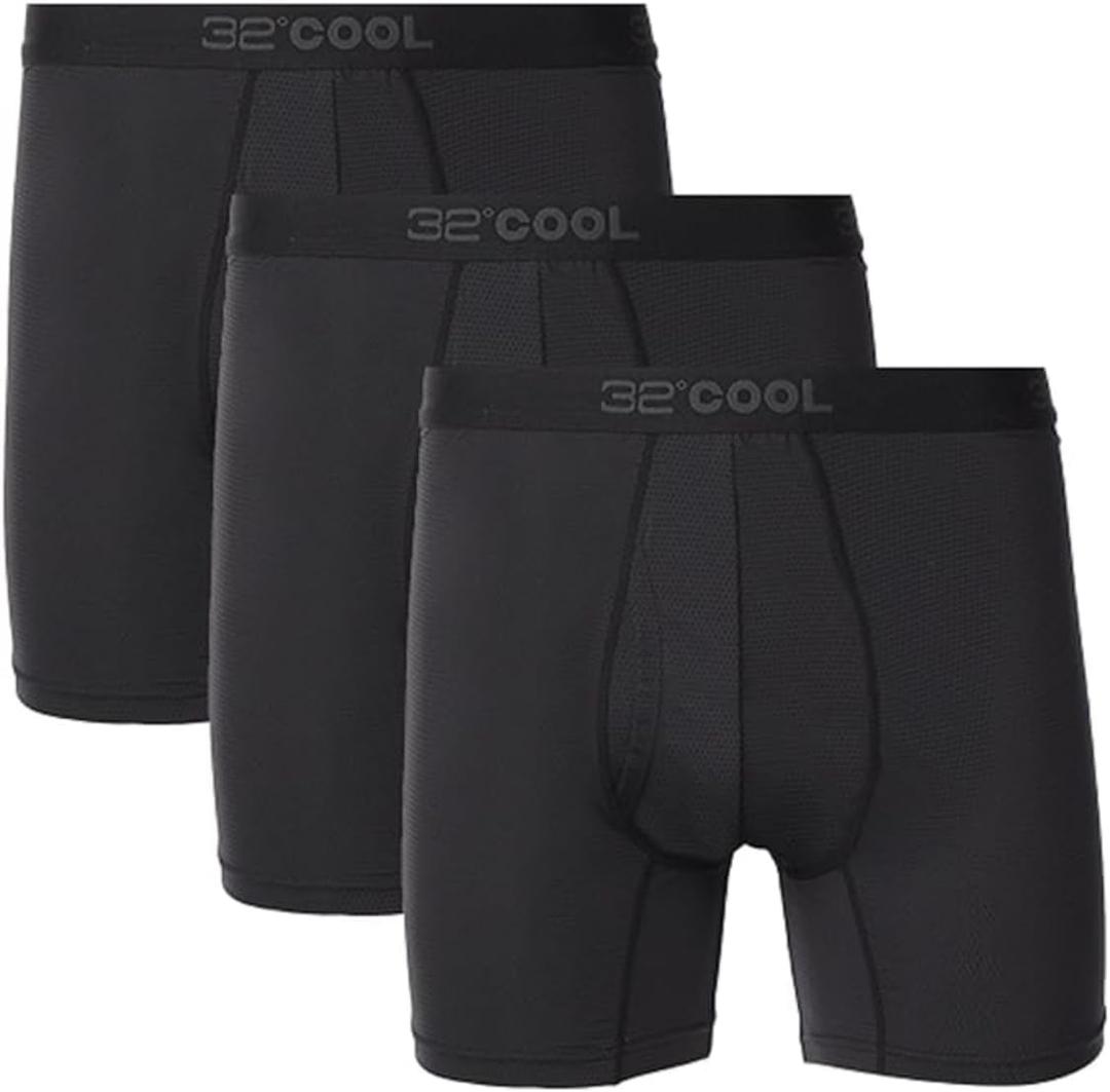 32  Degrees Cool Men's Boxer Brief, Comfort Mesh, 3-Pack, Black, Large, Quick Dry Nylon with Anti-Odor (Black, L)