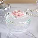 Crystal Jewelry Box for Women, Small Glass Trinket Jar with Lid, Clear Lotus Flower Storage Holder Elegant Organizer Dish for Ring, Earrings, Necklace, Gift (Pink Flower)