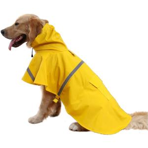 Mikayoo Large Dog Raincoat Adjustable Pet Waterproof Clothes Lightweight Rain Jacket Poncho Hoodies with Strip Reflective(Yellow,XXXL)