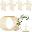 24 Pcs Baptism Centerpiece Decoration for Tables First Communion 12 Standing Wood Crosses for Craft 12 Metal Floral Hoop Centerpiece with Stand for Party Wedding Home Decor