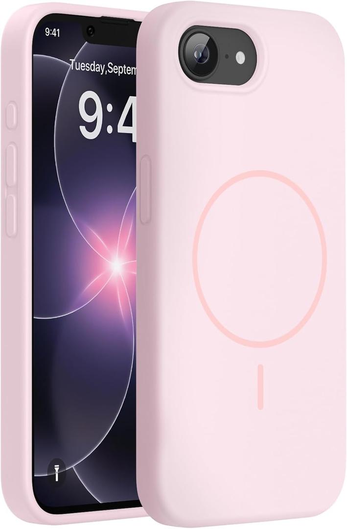 Miracase Magnetic for iPhone 17e Case & iPhone 16e Case, [Soft Anti-Scratch Microfiber Lining], Compatible with MagSafe, Silicone Shockproof Protection Phone Case for iPhone 17e/16e, Sand Pink