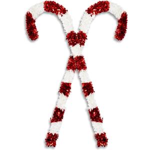Bright Creations Giant Candy Cane - 2 Pack, 50 in, Red & White Tinsel - Garden & Outdoor Decor - Outdoor Tinsel Decor