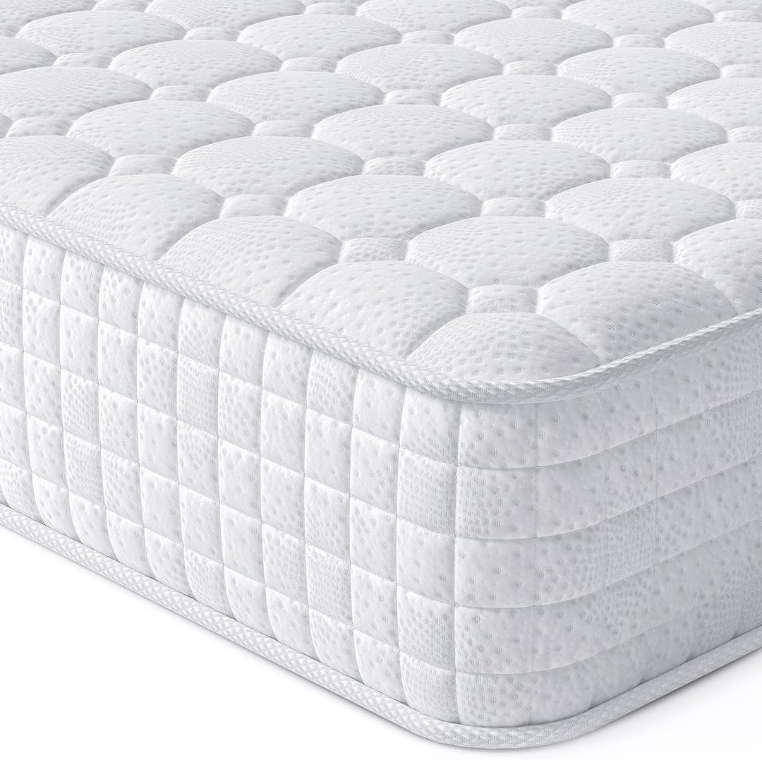 Vesgantti 8 Inch Multilayer Hybrid Queen Mattress - Multiple Sizes & Styles , Ergonomic Design with Memory Foam and Pocket Spring, Medium Firm Feel, White