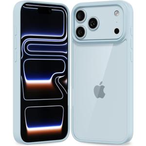 oakxco Thin Slim Clear case for iPhone 17 Pro Max, Transparent Hybrid Hard Shell Plastic & Soft Silicone Rubber Bumper, Non-Yellow Acrylic Protective Lightweight Cover for Women, Light Blue