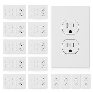 ELEGRP 15 Amp 125V Duplex Receptacle Outlets, Standard Electrical Wall Outlet, TR Tamper Resistant, Self-Grounding, Residential Grade, Mid Outlet Covers Included, UL Listed, Matte White, 50 Pack