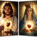 XLMDYYSW Sacred Heart Canvas Wall Art 2 Panel Jesus and Mary Portrait Picture God Divine Mercy Painting Christian Catholic Prints for Church Decor Framed (White, 16.00" x 24.00" x 2PCS)