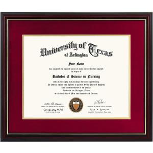 GraduationMall 11x14 Diploma Frame with Red over Gold Mat or Display 15x18 Certificate without Mat,Solid Wood & Tempered Glass,Cherry Finish with Gold Trim