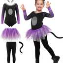 Spooktacular Creations Halloween Child Girl Purple Black Tutu Cat Skirt costume for Party  Medium