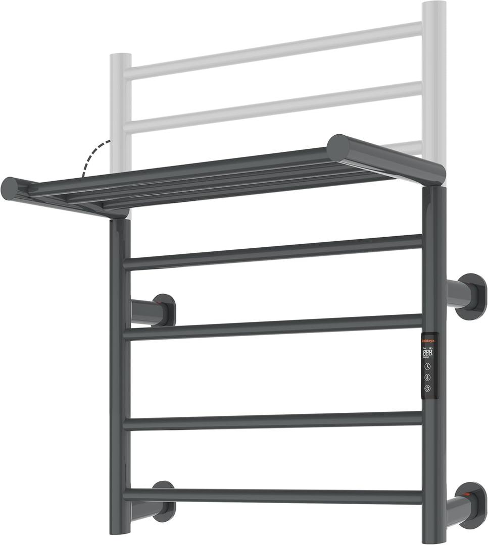 Foldable Heated Towel Rack, Dual-Zone Electric Towel Warmer Rack with Timer, GFCI Plug-in or Hardwired, Wall-Mounted, Drill-Free Installation, Twilight Grey, CA3-700X550-Standard-TG