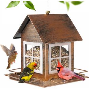 Bird Feeders, Heavy Duty Metal Bird Feeder for Outdoors Hanging, Weatherproof Large Capacity Wild Birdfeeder for Outside Garden Yard, Country House Shape (Square)