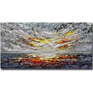 V-inspire Art,Modern Abstract Hand Painted Oil Painting - Sunset Glow - 24x48 Inch Acrylic Canvas for Living Room Bedroom Dining Room Office Home Decor