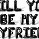 Letter Balloons - WILL YOU BE MY BOYFRIEND 16" Inch Alphabet Letters Foil Mylar Balloon Valentines Day Banner (Black)