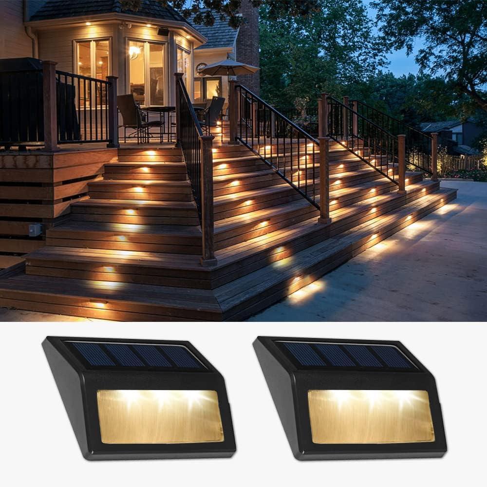 Solar Lights Outdoor, Waterproof Solar Powered Deck Step Lights for Patio Garden Backyard Garage Driveway Pathway Outside Wall Lighting (Warm White/2 Pack)