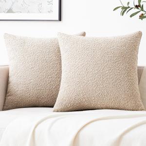 Mixhug Decorative Boucle Throw Pillow Covers, Dark Flax, 20 x 20 Inches, Pack of 2 - Neutral Textured Boho Pillow Covers for Couch and Bed