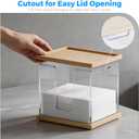 Disposable Face Towel Holder Box, Acrylic Facial Container for XL Clean Skin Club Towels, Large Face Storage with Wood Base and Wood Lid for Bathroom Vanity Countertop, Clear