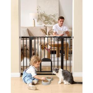 Babelio 36" Tall Upgraded Baby Gate with Cat Door,29-43" Auto Close Durable Dog Gate for Stairs,Doorways and House,Easy Walk Thru,Includes 4 Wall Cups,Black
