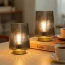 LUSHARBOR Battery Powered Lamp with Timer, Cordless Small Table Lamps Battery Operated with LED Bulb, Decorative Bedside Lamp for Living Room Grey 2Pack