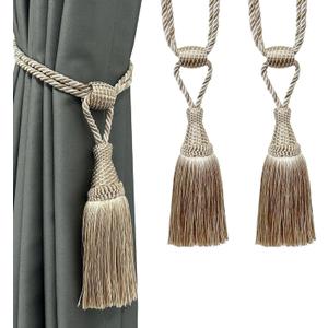 Fenghuangwu Curtain Tiebacks Handmade Elegant Curtain Tie Backs Holdbacks with Tassel for Home Office Decor 2 Pack - Beige