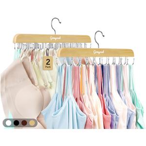 Bra Hanger for Closet, Tank Top Hangers 2 Pack w/20 Hooks Holds 40 Bras, Capacity Foldable Wood Space Saving Hanger, 360Rotating Closet Organizers and Storage for Dorm & Apartment