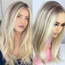 Aisom Wear And Go Glueless Wigs 18 Long Straight Synthetic Wig Mixed Brown and Blonde Color Ombre Lace Front Wigs for Women Highlight Wig