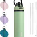BJPKPK 25oz Insulated Water Bottle with 2-1 Straw Spout Lid, Stainless Steel Metal Water Bottles with Carry Handle, BPA Free, Leak-Proof, Fits in Car Cup Holder, Thermo for Sports,Macaron Green
