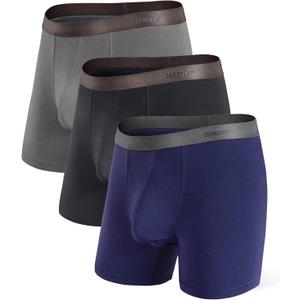 Separatec Mens Underwear with Pouch Moisture Wicking Rayon Made From Bamboo Underwear Men Breathable Boxer Briefs 3 or 6 Pack (Large, Regular Support Pouch - A1 - Black/Dark Gray/Navy Blue - 3 Pack)