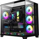 RUIX OV403 ATX Mid-Tower PC Case, Pre-Installed 4 x 120mm Prism ARGB PWM Fans and Graphics Card Holder, Three-Sided Tempered Glass Panels, USB 3.0 & Type-C Ports, Gaming Computer Case - Black