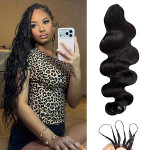 YGWIGS Crochet Human Hair for Black Women 120g(100 strands) Body Wave Feather Crochet Hair Extensions Invisible Miracle Knots Crochet Human Hair Bundles 16inch Natural Black
