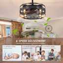 Asyko Caged Ceiling Fans with Lights - Black Farmhouse Ceiling Fan Light with 6 Speeds, Reversible Silent Motor, Modern Low Profile Indoor/Outdoor Fan Light for Bedroom, Bulbs Not Included