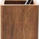Walnut Wooden Pencil Holder Cup for Desk Natural Wood Pen Holder Stand for Office Home (Square)