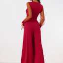 Allegra K Women's Elegant V Neck Mesh Long Sleeve Loose Wide Leg Romper Party Jumpsuits (Red, M)