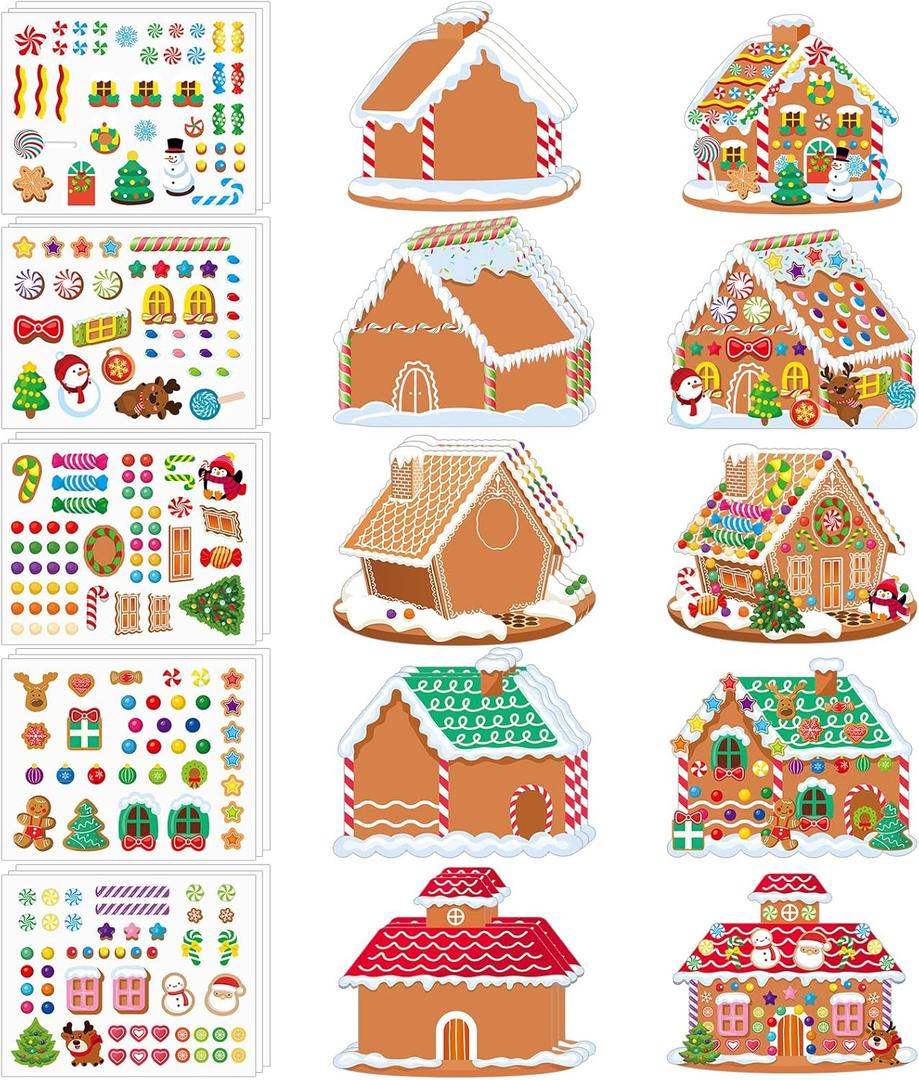 30 Pcs Make a Gingerbread House Stickers Christmas Party Game Craft Activities Favor Supplies for Boys Girls DIY Make Your Own Gingerbread House Stickers 15 Finished Products(Christmas)