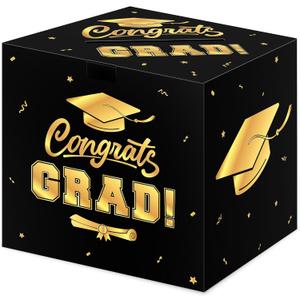 8 x Litmitfu Graduation Decorations 2026 Card Box, Black Gold Congrats Grad Paper Gift Crad Boxes Holder for Class of 2026 Graduation Party Decoration Supplies Table Decor Favors Props, 9 x 9 x 9 inches