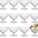 Lawei 12 Pack Acrylic Ice Cream Bowls - 8 Oz Clear Plastic Dessert Cups Footed Ice Cream Bowls for Dessert, Sundae, Ice Cream, Salad, Cocktail, Condiment, Trifle