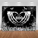 Mocsicka Halloween Baby Shower Backdrop Gothic Skeleton Love Hands Baby Shower Background A Little Boo is Almost Due Party Decorations Banner Photo Studio Props (5x3ft)