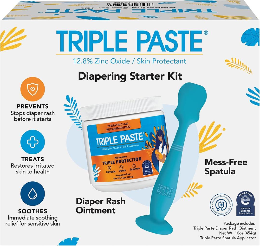 Triple Paste Diaper Rash Cream for Baby & Baby Spatula Bundle - 16 oz Zinc Oxide Ointment and Spatula Treatment, Soothe and Prevent Rash with a Pediatrician-Recommended Hypoallergenic Formula