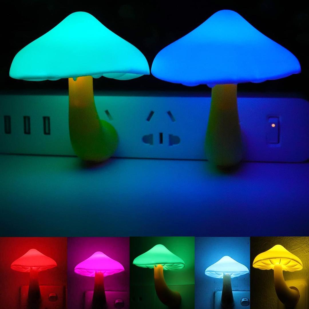 AUSAYE 2 Pack LED Cute Mushroom Night Light Plug into Wall Lamp 7-Color Changing Sensor Night Lights for Kids Adults Bedroom,Bathroom,Kitchen and Stairs NightLight Birthday Christmas Gifts
