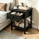 Nightstands Set of 2 with Drawers and Storage Shelves, Modern Bedside Table with Steel Frame, Wood Night Stand End Side Table for Bedroom Small Spaces, Black