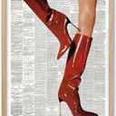 EcoHest Trendy Newspaper Red Boots Framed Wall Art, 12x16 in OAK Wood Fashion Icon Canvas Wall Art, Magazine Home Decor, Beige Logs Retro Set of 1 for Bedroom Living Room