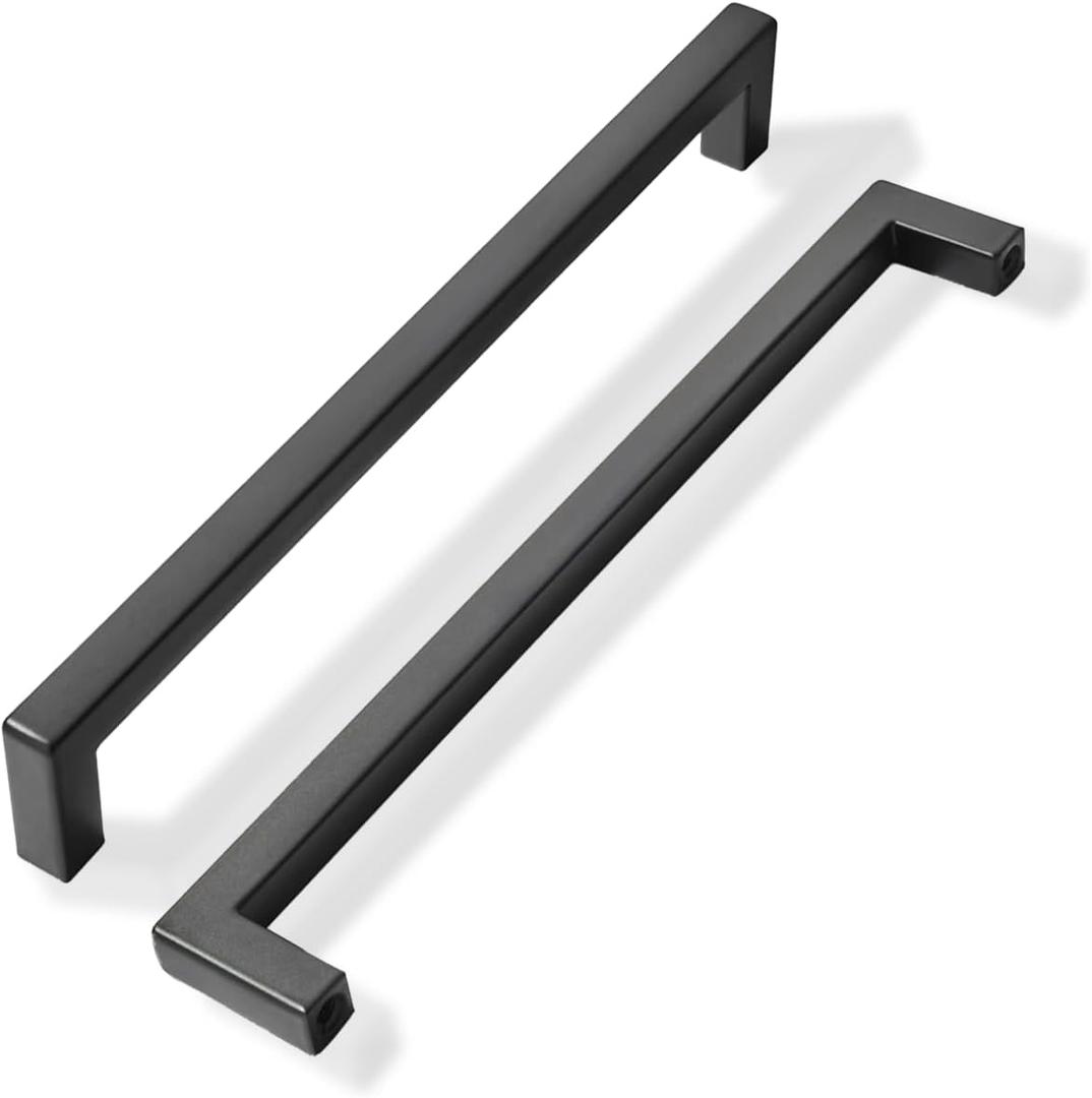 khtumeware 2 Pack 8 inch Center to Center Solid Matte Black Cabinet Pulls Slim Square Bar Drawer Handles Cabinet Handles Black Drawer Pulls Kitchen Cabinet Hardware