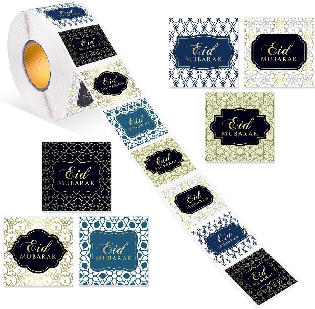 500 Pcs Eid Mubarak Stickers Self-Adhesive Ramadan Decals Islamic Holiday Labels for Envelopes Gift Wrapping Muslim Party Decoration