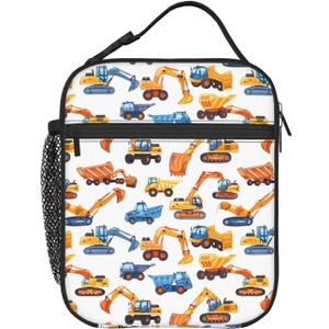Excavators Trucks Lunch Box - Insulated Lunch Bags for Boys/Girls/Women/Men Detachable Handle Lunchbox Meal Tote Bag