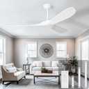 heimo 60 Inch White Ceiling Fan No LightIndoor Outdoor 3 Blade Wood Ceiling Fans Without Lights for Patios Bedroom Living Room Farmhouse Big Outside Waterproof Fan for Flat Sloped Angled Ceiling, White 