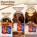 Set of 3 Celebration Hurricanes, Flameless Glass Pillars with 3D Starburst Effect, Glowing Firework Lights for Ambient Illumination, Elegant Centerpieces for Dining Table, Christmas & Party Decor