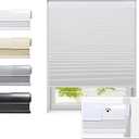 No Drill Cellular Shades for Indoor Windows, Thermal Insulating & Noise Reducing Honeycomb Blinds, Free Stop Cordless Blackout Shades, White, 27 1/2" W x 64" H